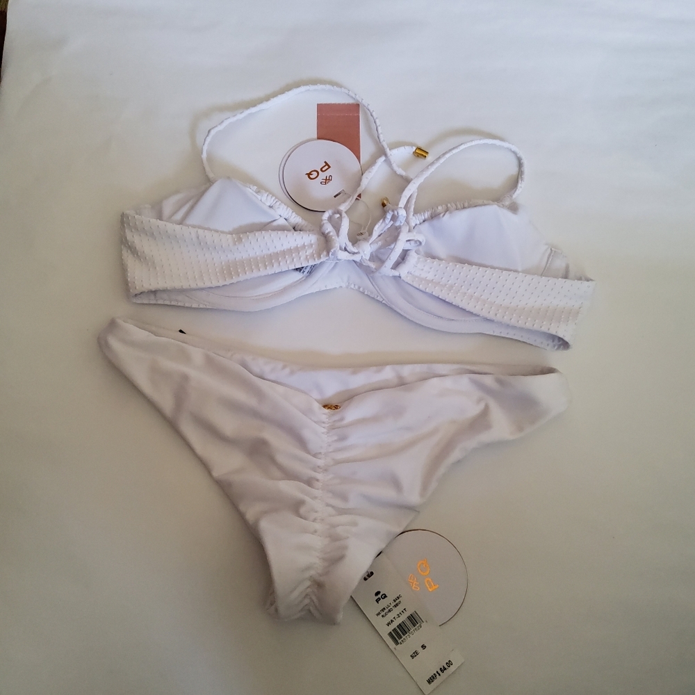 PQ Swim Set Saw Jasmine Underwire Top & Water Lily Basic Ruched Teeny Bottom S - Picture 4 of 9
